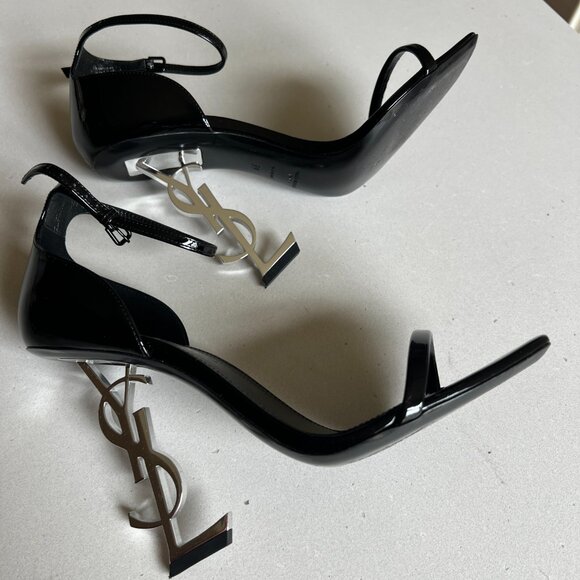 Yves Saint Laurent YSL Patent Leather Logo Heel Sandals - Picture 4 of 4